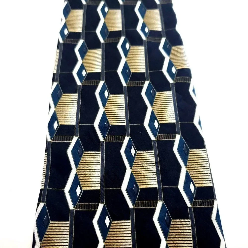 Como Collezione Black Silk Tie Woven Wide Geometric‎